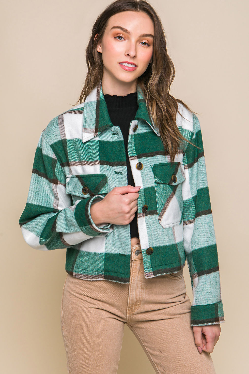 Thumbnail: Yarn Dyed Plaid Button Up Jacket