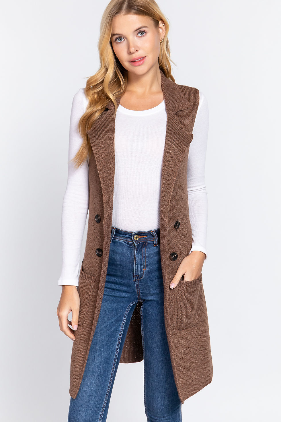 Thumbnail: Sleeveless Long Sweater Vest        