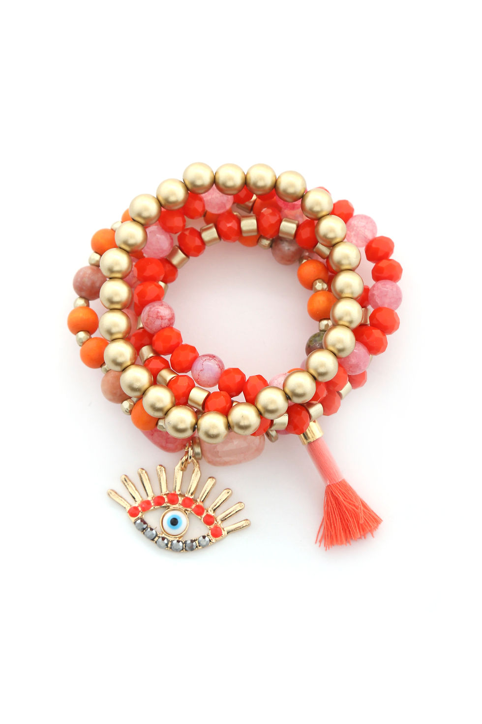 Thumbnail: Evil Eye Bead Tassel Bracelet Set