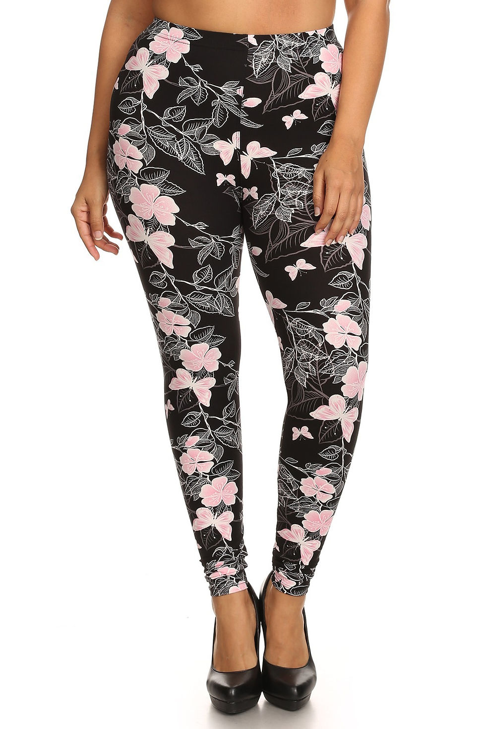 Thumbnail: Plus Size Super Soft Peach Skin Fabric, Butterfly Graphic Printed Knit Leggi...