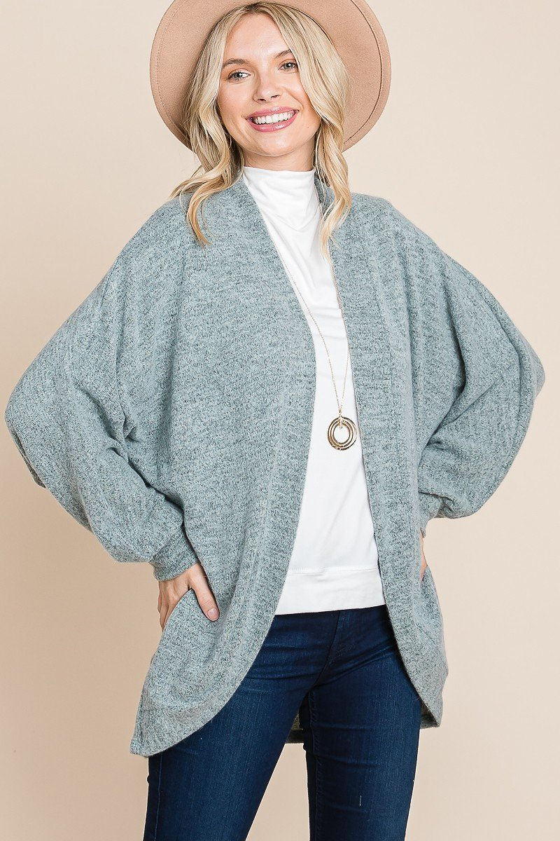Thumbnail: Two Tone Open Front Warm And Cozy Circle Cardigan With Side Pockets