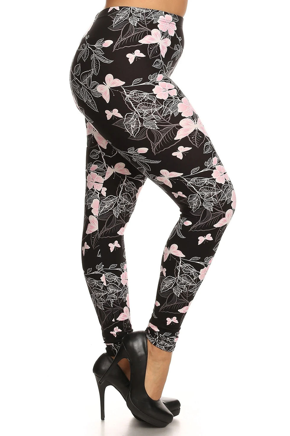 Thumbnail: Plus Size Super Soft Peach Skin Fabric, Butterfly Graphic Printed Knit Leggi...