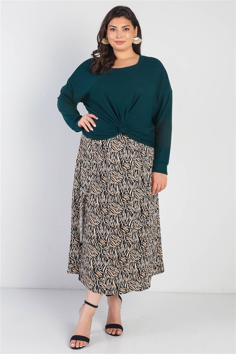 Thumbnail: Plus Hunter Green Flannel Ribbed Twisted Detail Top