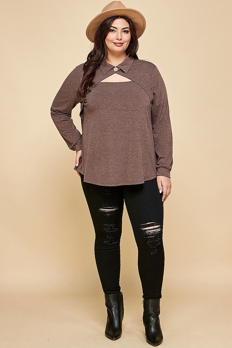 Thumbnail: Plus Size Solid Long Sleeve Fashion Top
