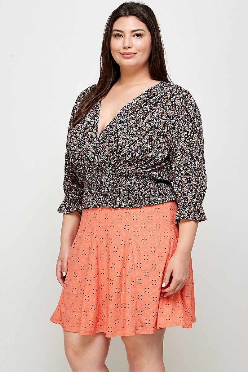 Thumbnail: Plus Size, Ditsy Floral Print Blouse Top