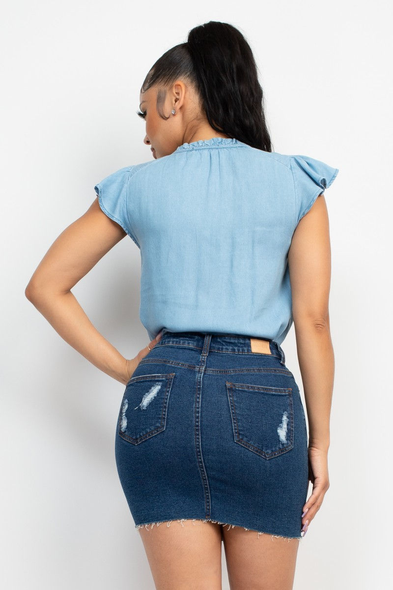 Thumbnail: Lyocell Frill Sleeve Top               	