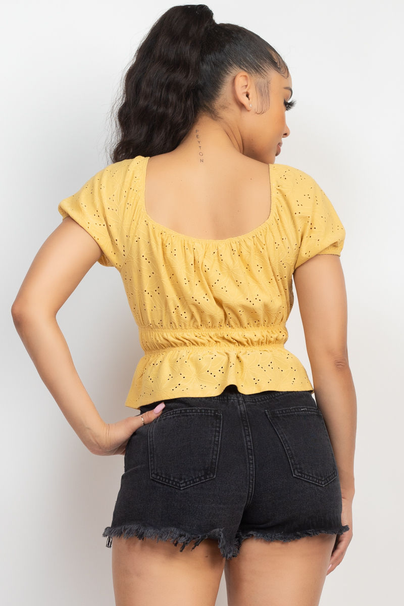 Thumbnail: Puff Sleeve Eyelet Peplum Top