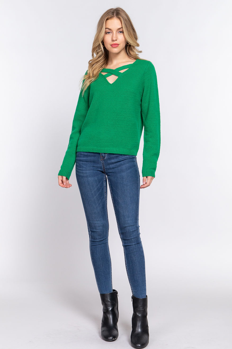 Thumbnail: Long Slv X Strap V-neck Sweater