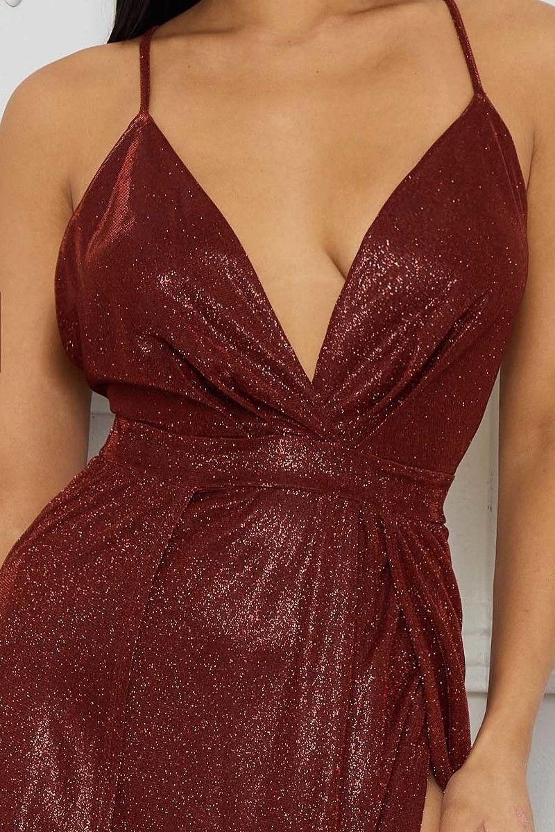 Thumbnail: Glitter Fabric Sweetheart Surplice Maxi Dress