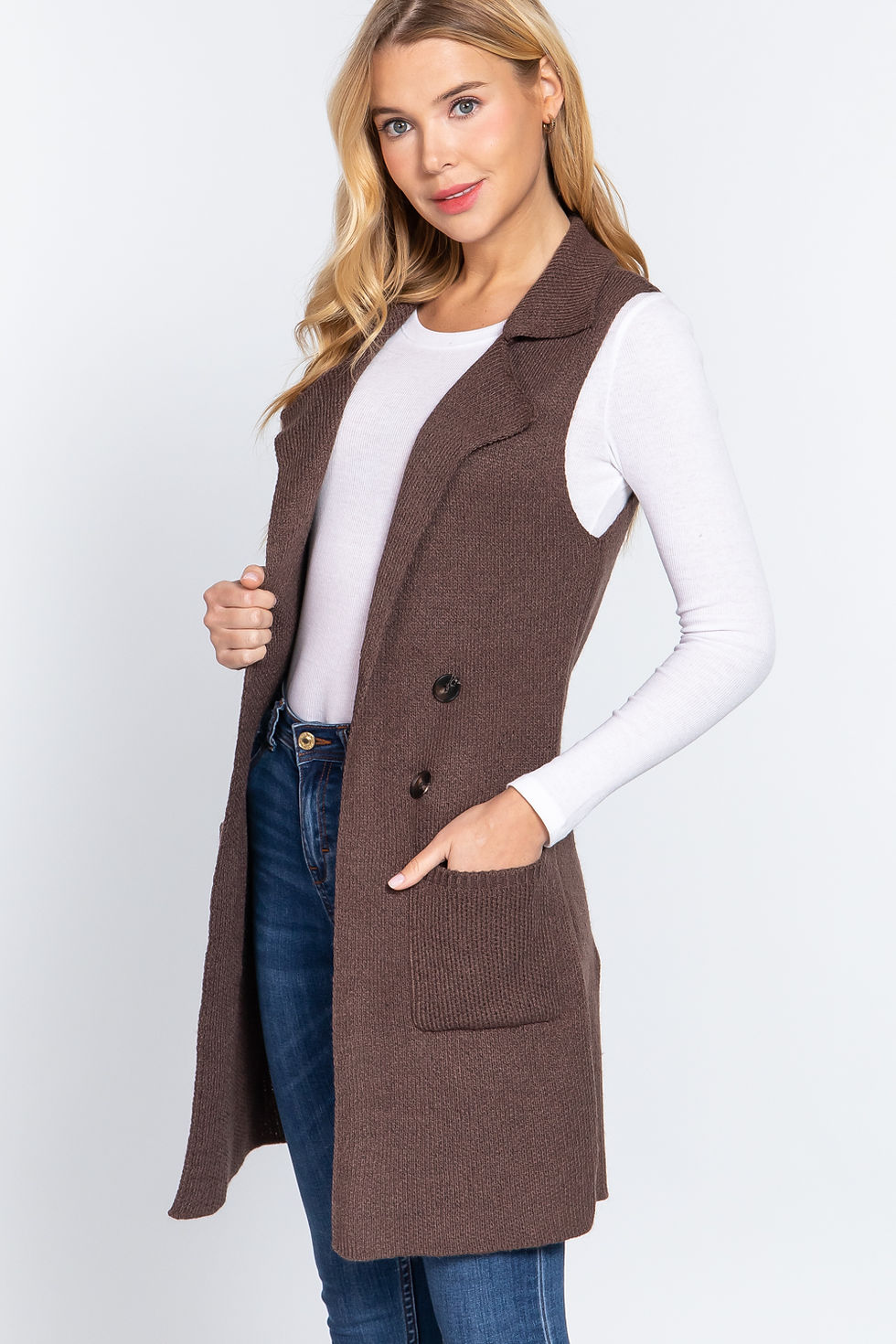 Thumbnail: Sleeveless Long Sweater Vest        