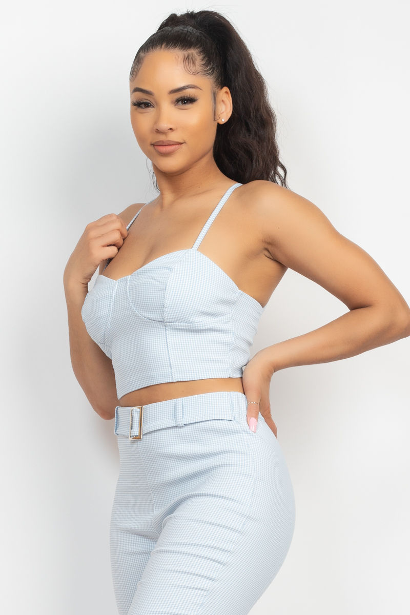 Thumbnail: Plaid Houndstooth Cami Crop Top & Belted Pants Set