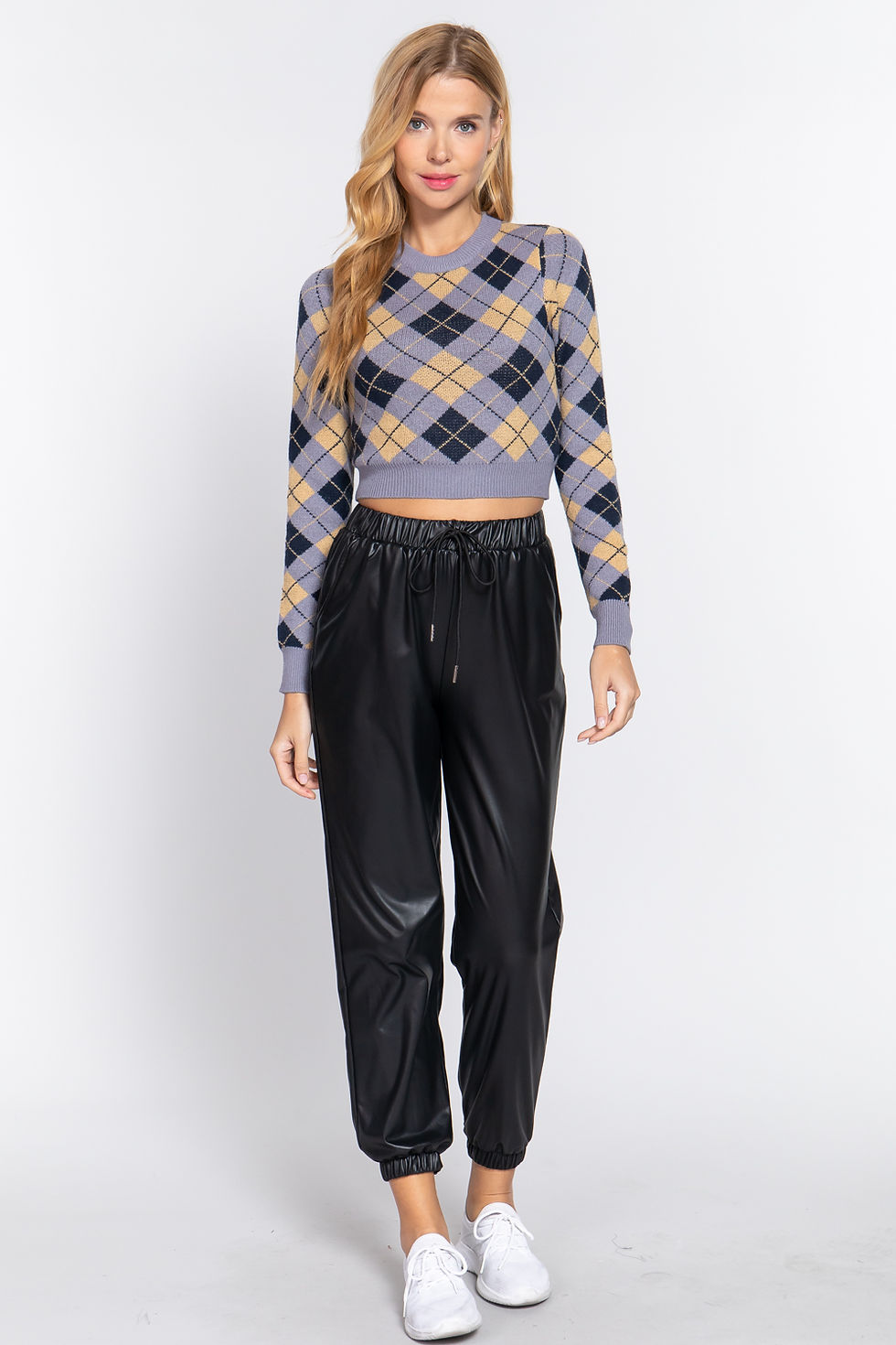 Thumbnail: Argyle Jacquard Crop Sweater  