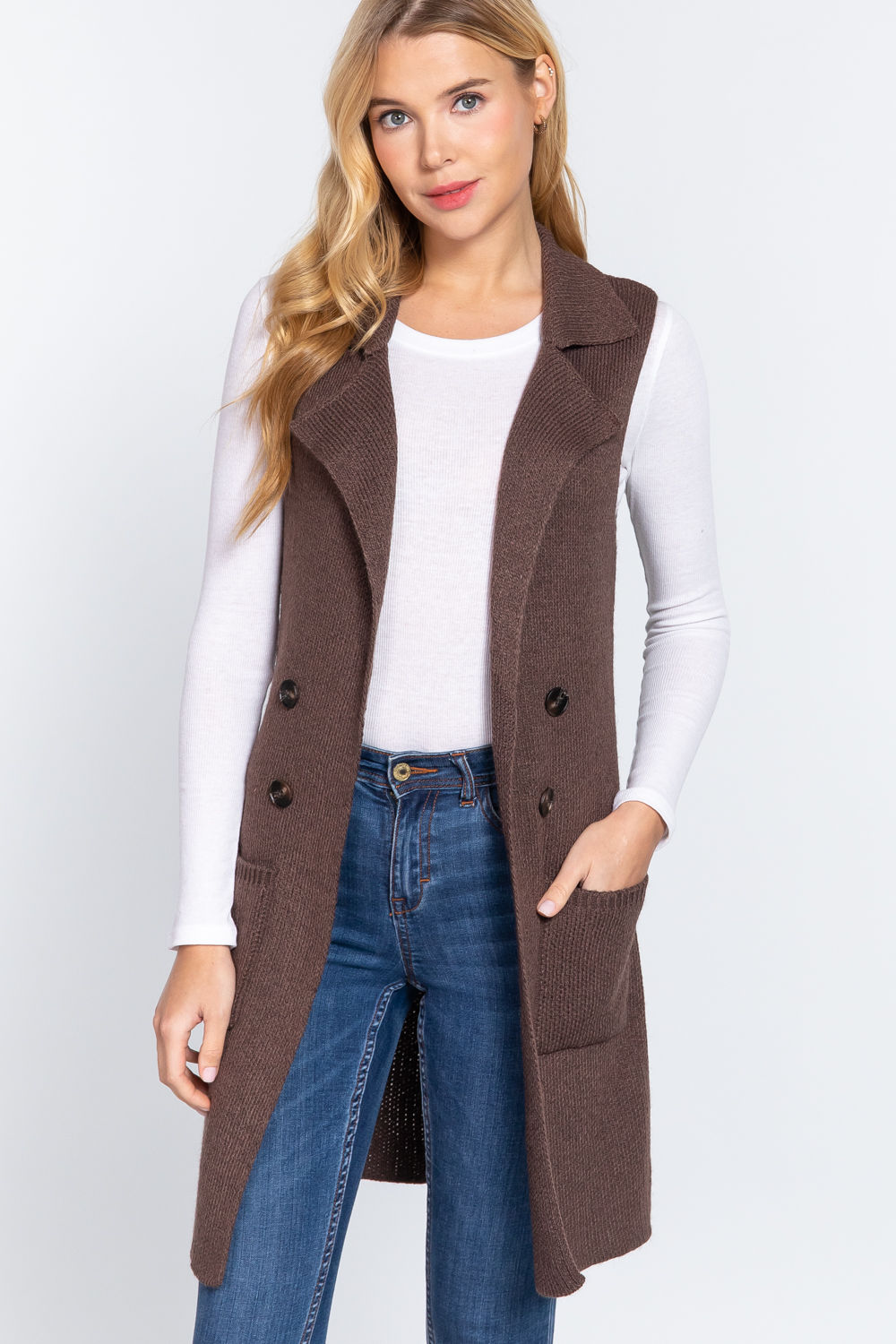 Sleeveless Long Sweater Vest        