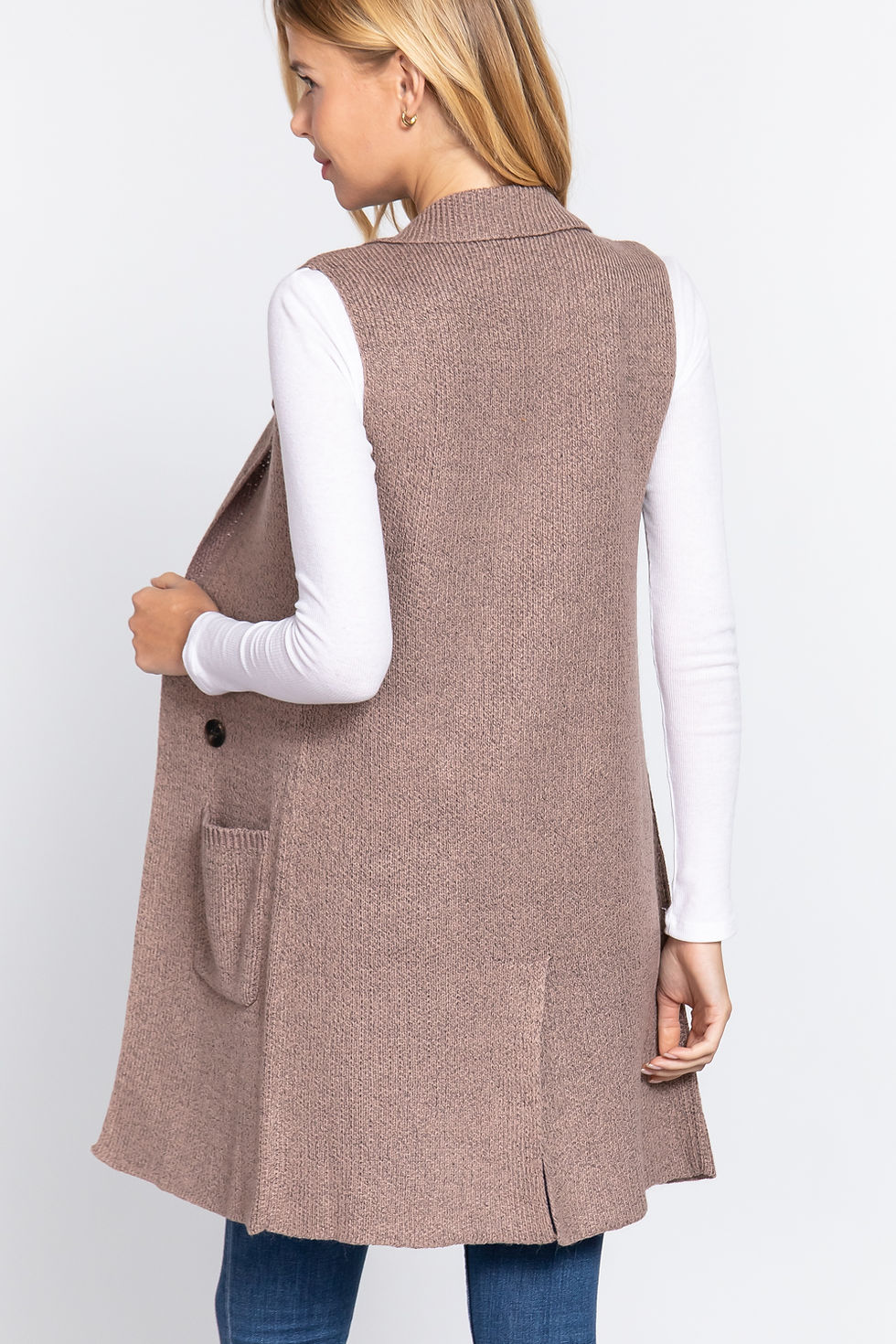 Thumbnail: Sleeveless Long Sweater Vest        