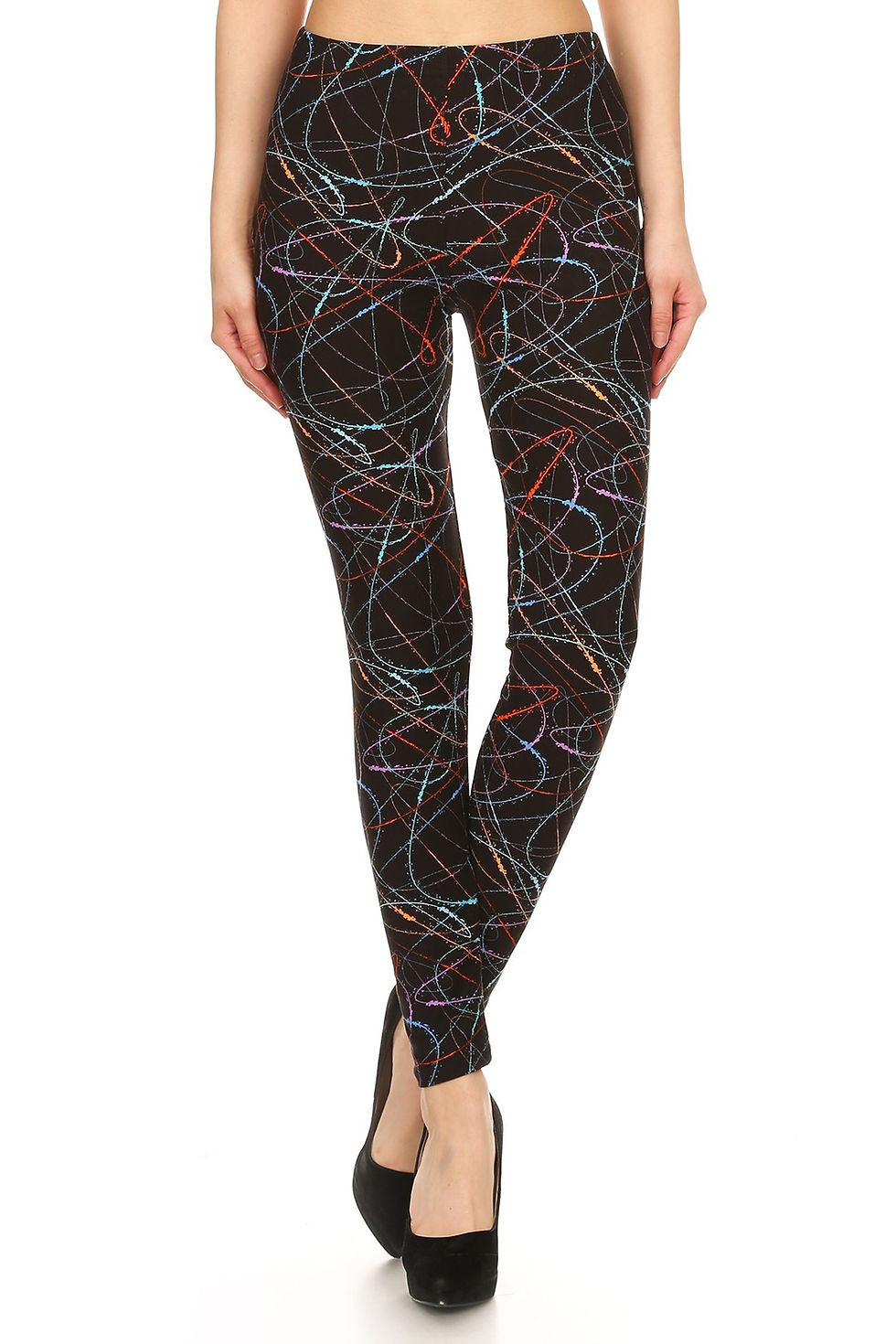 Thumbnail: Multicolored Scribble Print, High Waisted Leggings In A Fitted Style With An...