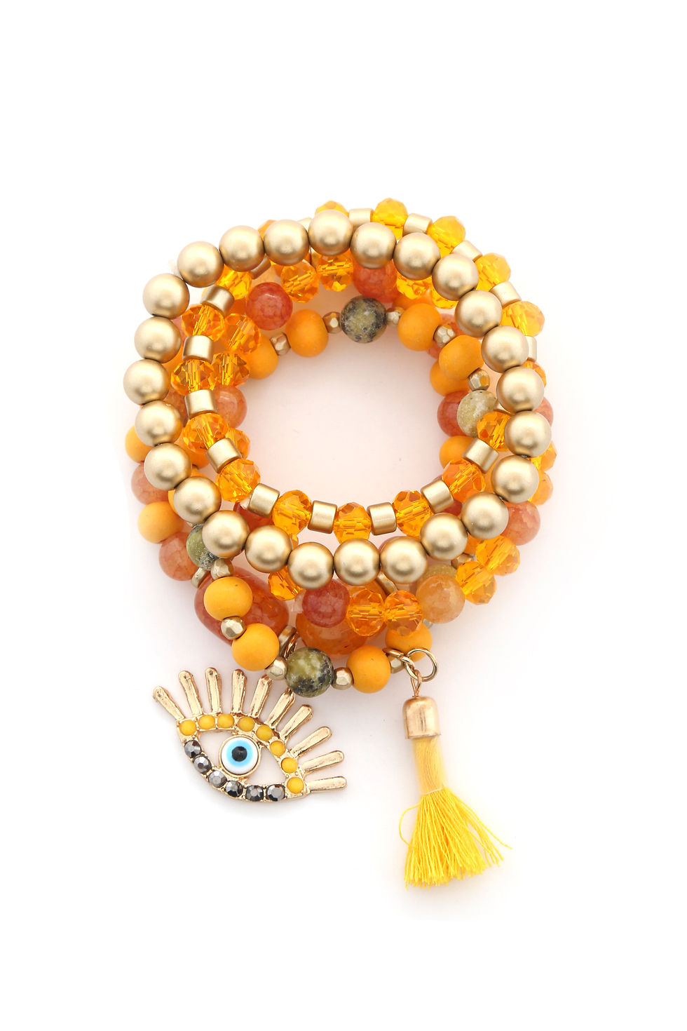 Thumbnail: Evil Eye Bead Tassel Bracelet Set