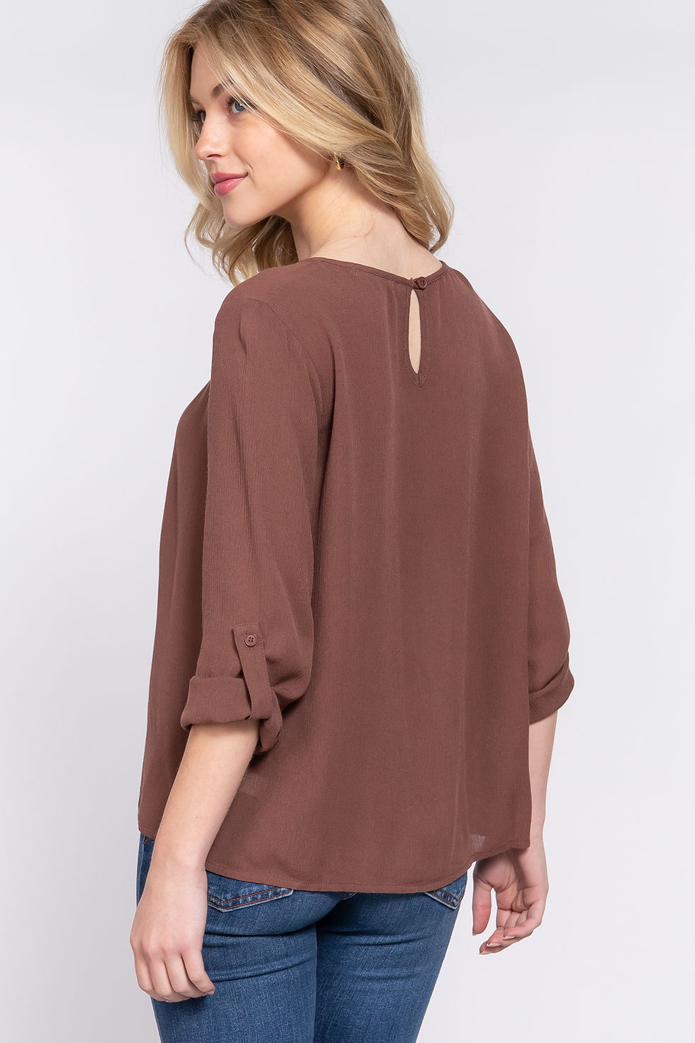 Thumbnail: 3/4 Roll Up Slv Pleated Blouse          