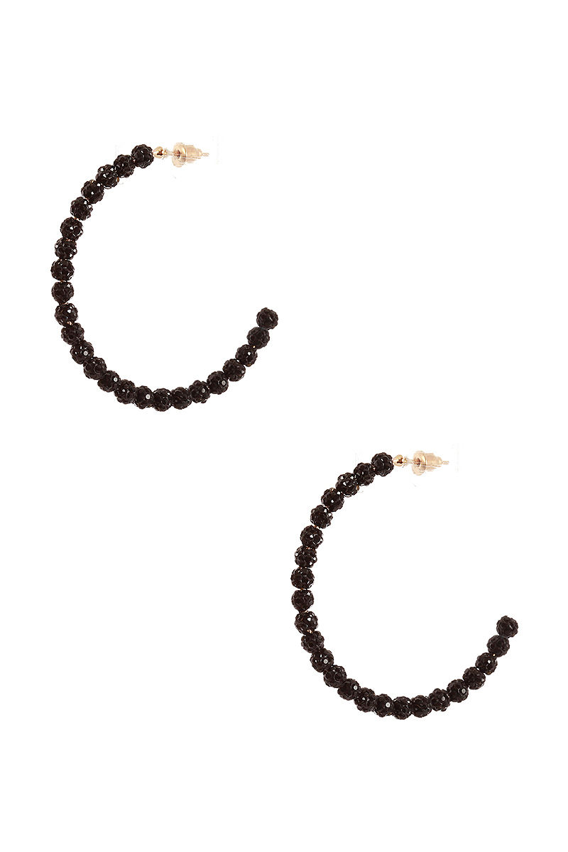 Thumbnail: Rhinestone Bead Open Hoop Post Earring