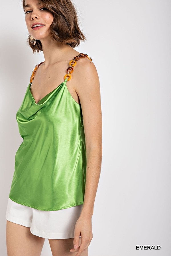 Thumbnail: Cowl neck satin camisole with chain strap