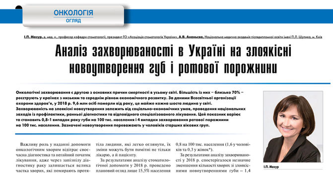 Аналіз захворюваності в Україні на злоякісні новоутворення губ і ротової порожнини