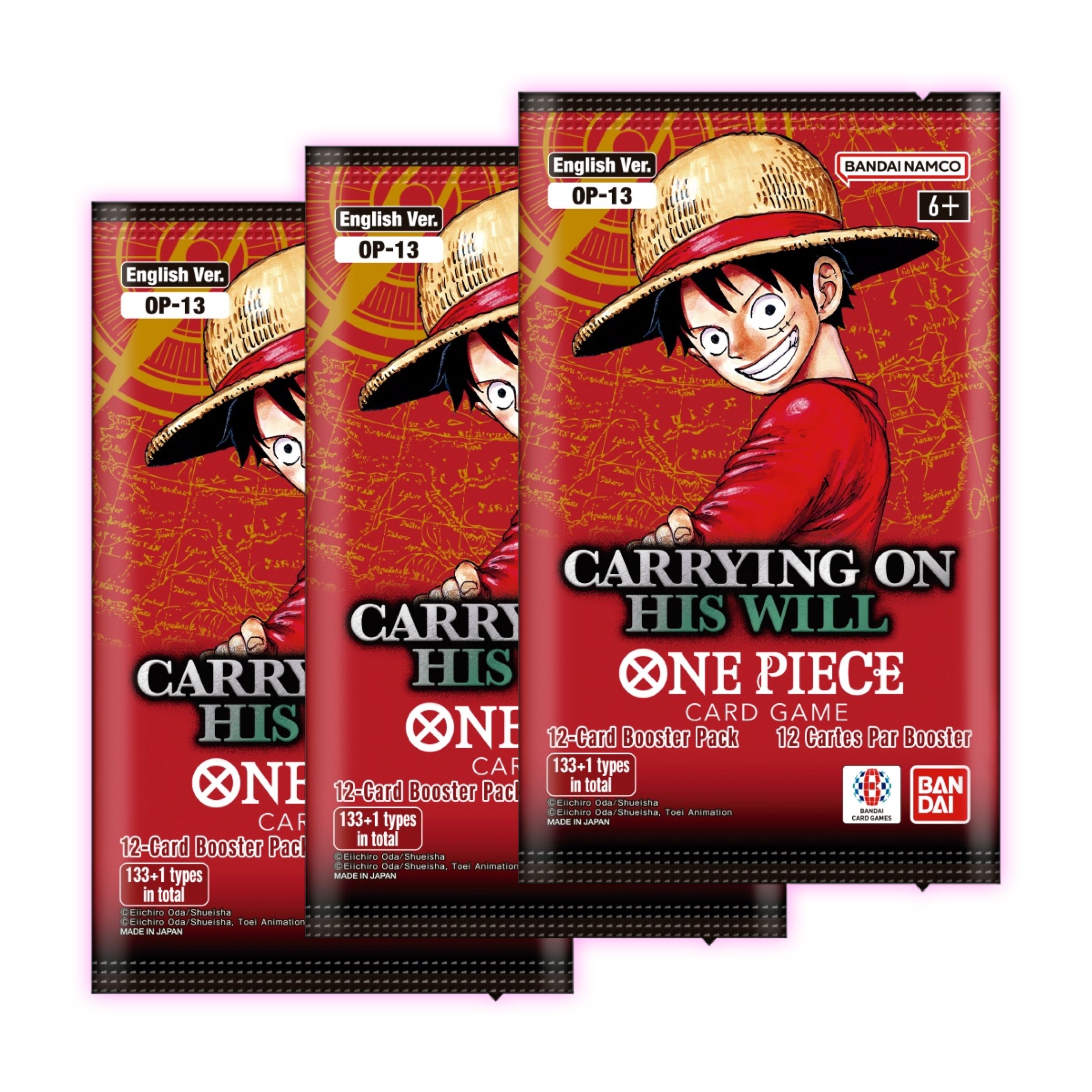 3x One Piece Card Game: Carrying On His Will [OP-13] Booster pack Bundle