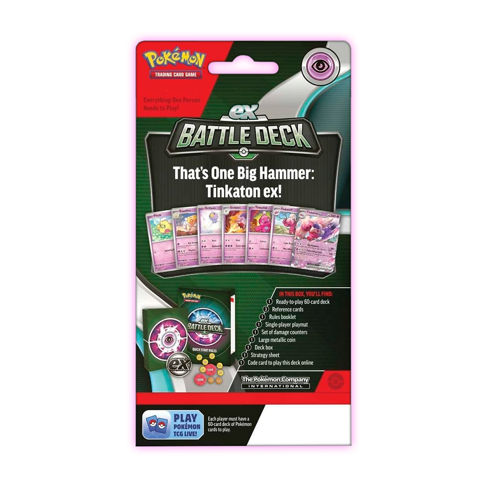Thumbnail: Pokémon TCG Tinkaton ex Battle Deck rear packaging showing included cards, accessories and deck contents.