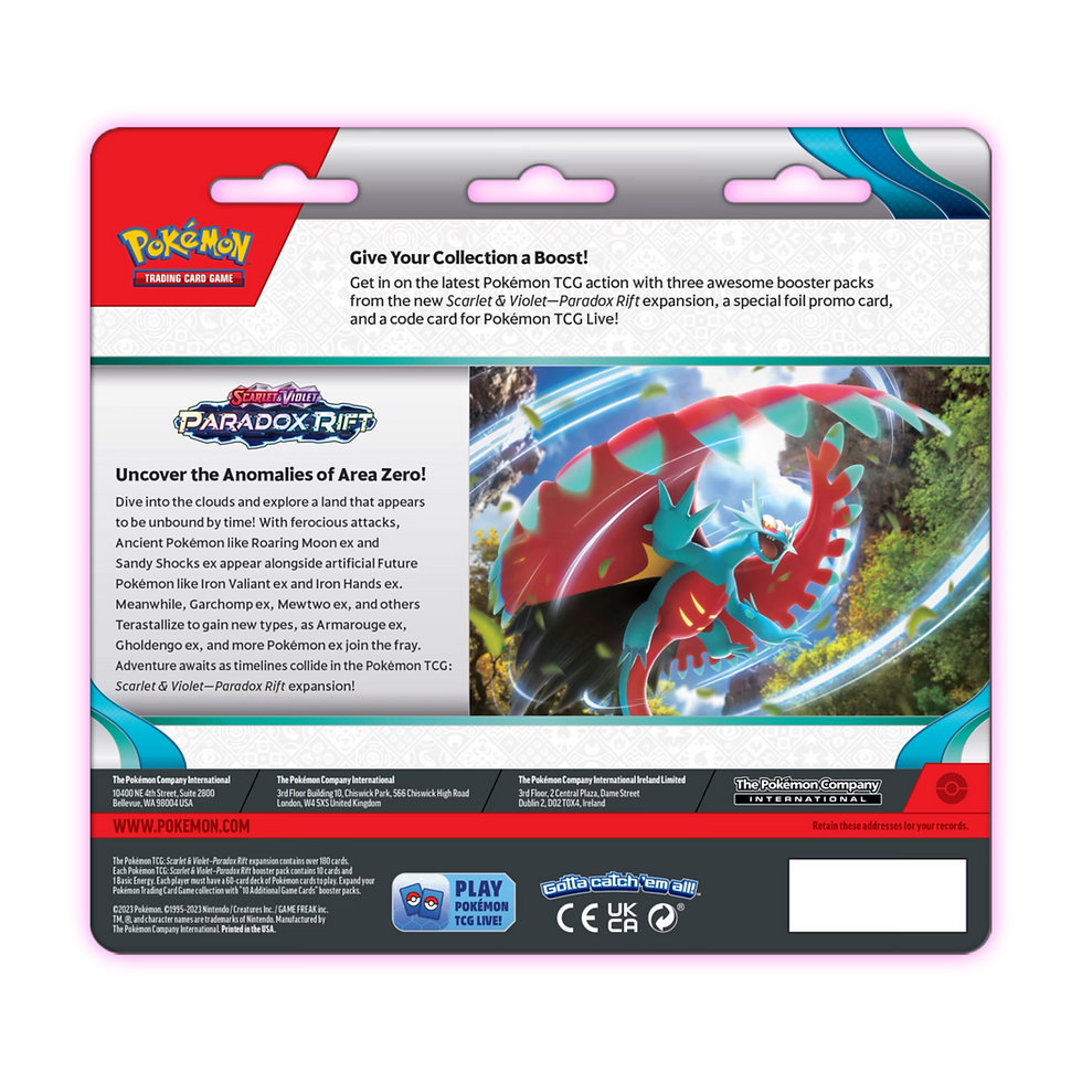 Thumbnail: POKÉMON TCG Scarlet & Violet 4 Paradox Rift Three Booster Blister - Arctibax - Back View - Triple 3 Colectibles