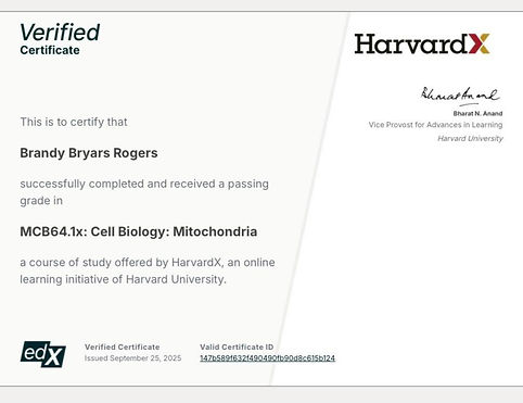 HarvardX Certificate in MCB64.1X: Cell Biology: Mitochondria