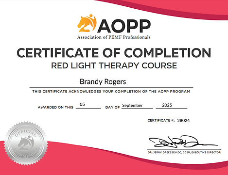 AOPP Certificate for Red Light Therapy
