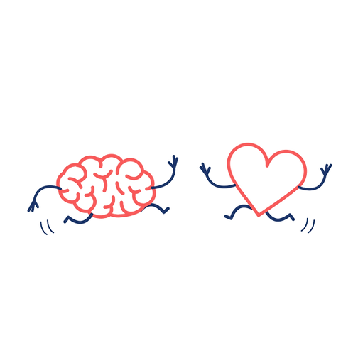 Cœur et cerveau joyeux se connectant l’un à l’autre, symbolisant l’alignement authentique, la paix intérieure et la fluidité d’être