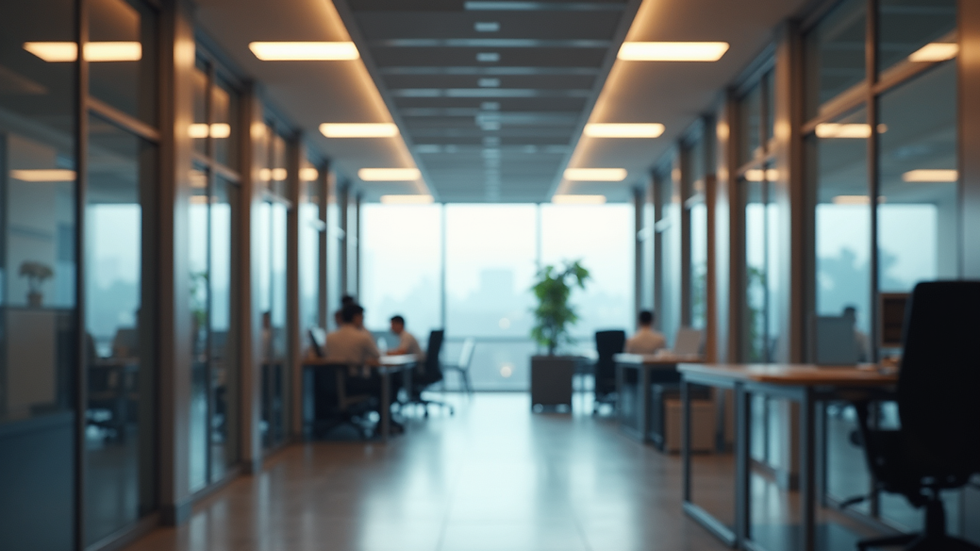 Eye-level view of a modern office with energy-efficient LED lighting
