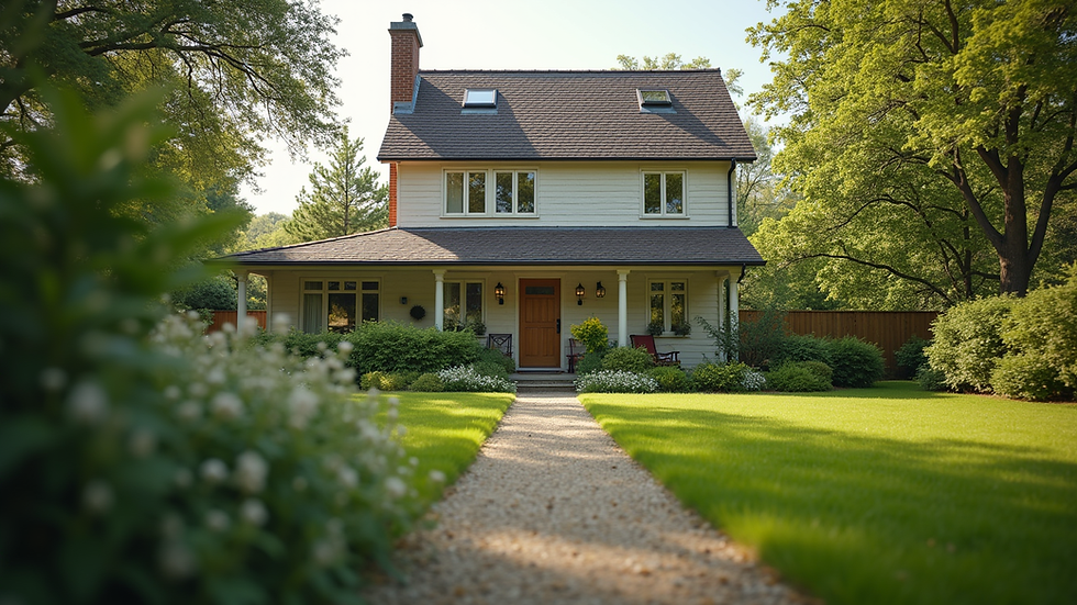 Eye-level view of a family home with a well-maintained garden