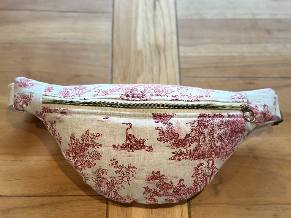 Miniature : Sac banane matelassé en Toile de  Jouy rouge