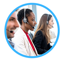 Team of telemarketing agents on the phone.