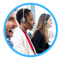 Team of telemarketing agents on the phone.
