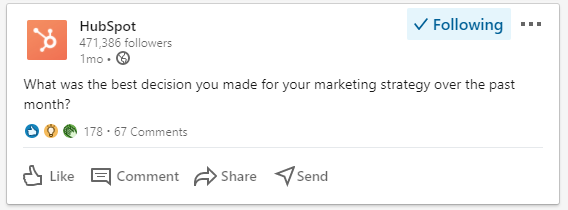 LinkedIn post from HubSpot starting a discussion