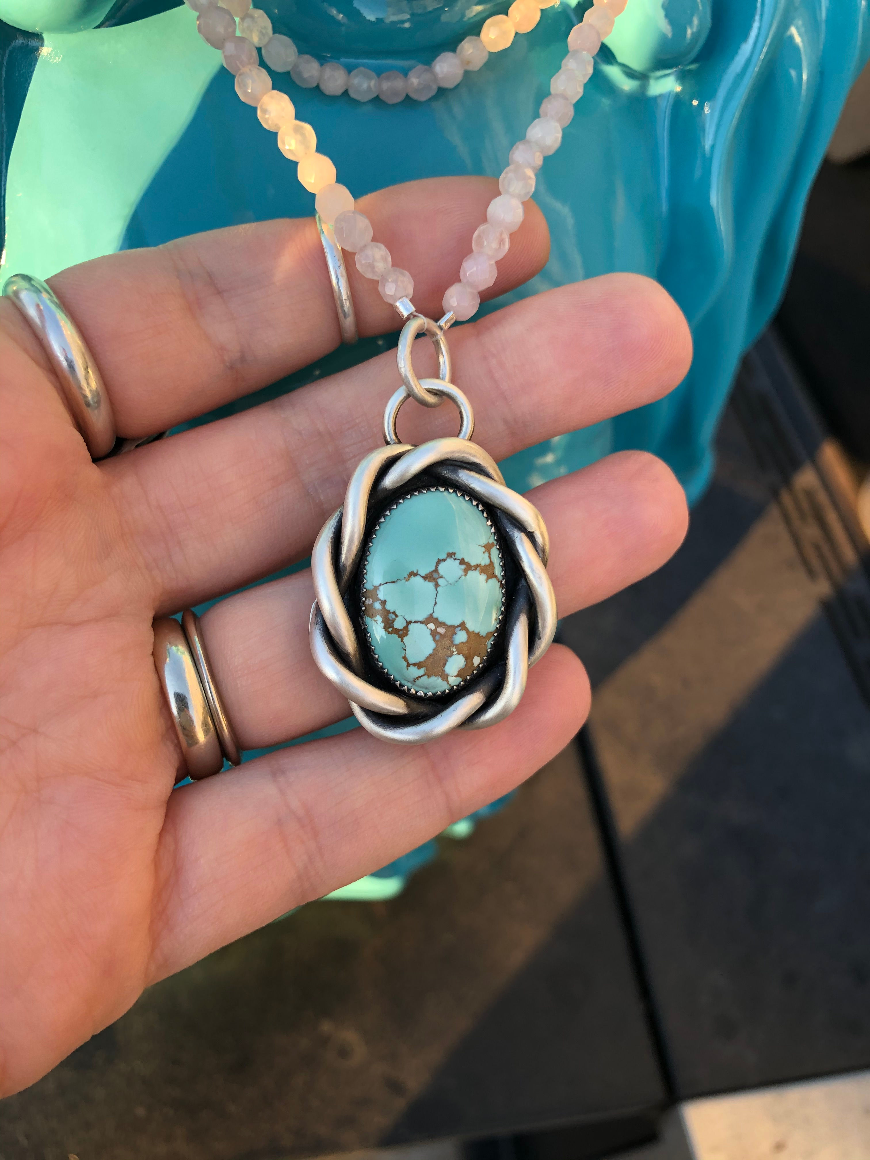 Thick Braid Hubei & Faceted Rose Quartz