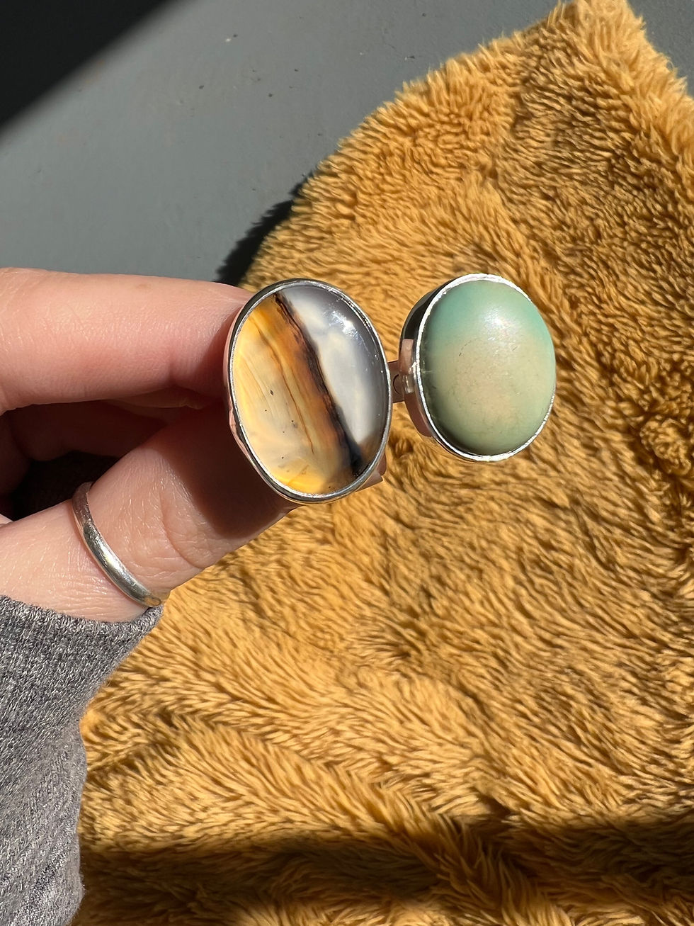 Thumbnail: Palest Green Hubei Turquoise and Montana Agate Ring