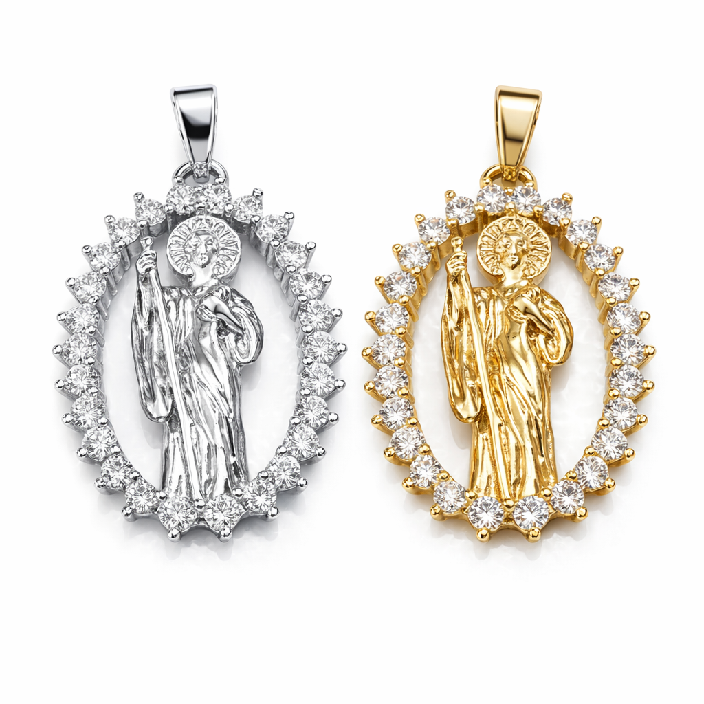 Gold & Silver Plated Laminated Religious Pendant with CZ Stones 36-3108S