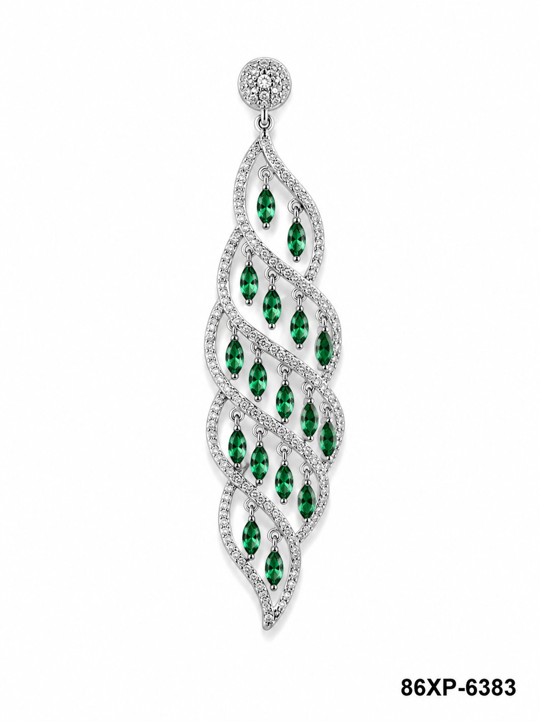 Stainless Steel Green Crystal Leaf Dangle Pendant 86XP-6383