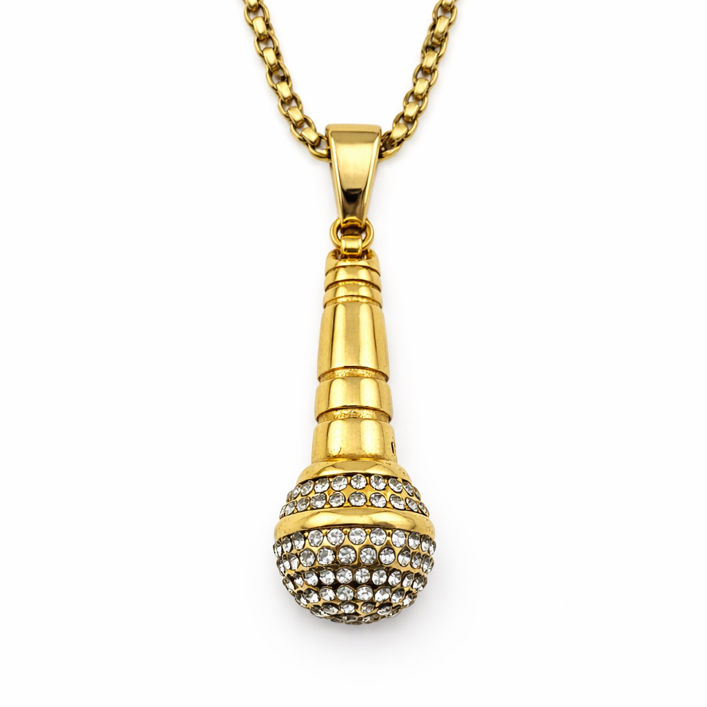 Microphone Pendant Necklace – Gold Rapper Chain 66-6013G