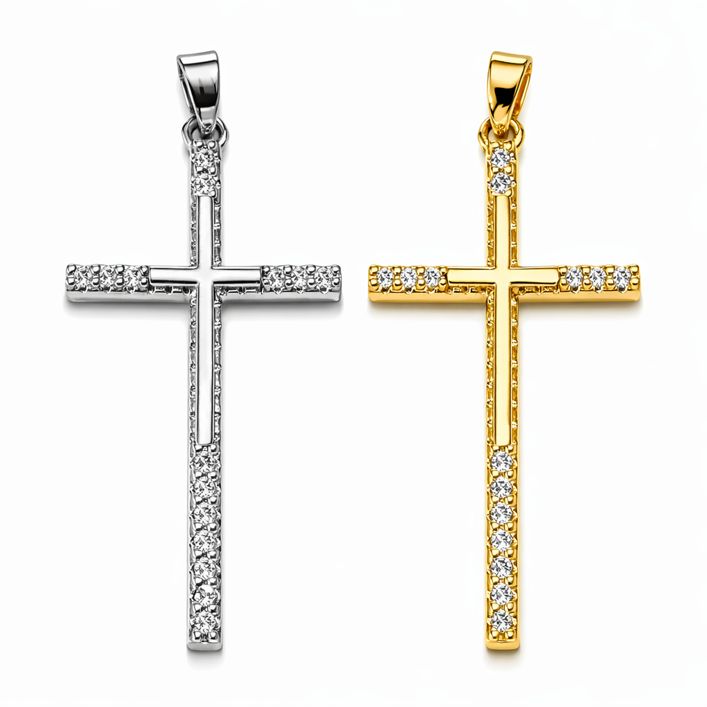 Gold & Silver Plated Hollow Cross Pendant with CZ Stones 36-3112