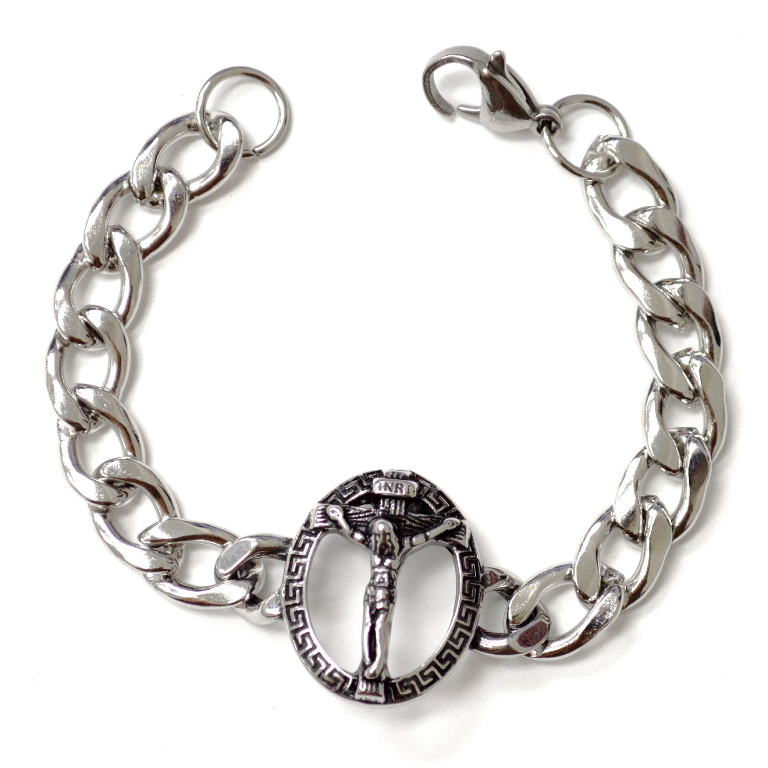 Crucifix Cross with Greek Key Design Stainless Steel Bracelet  84-2049