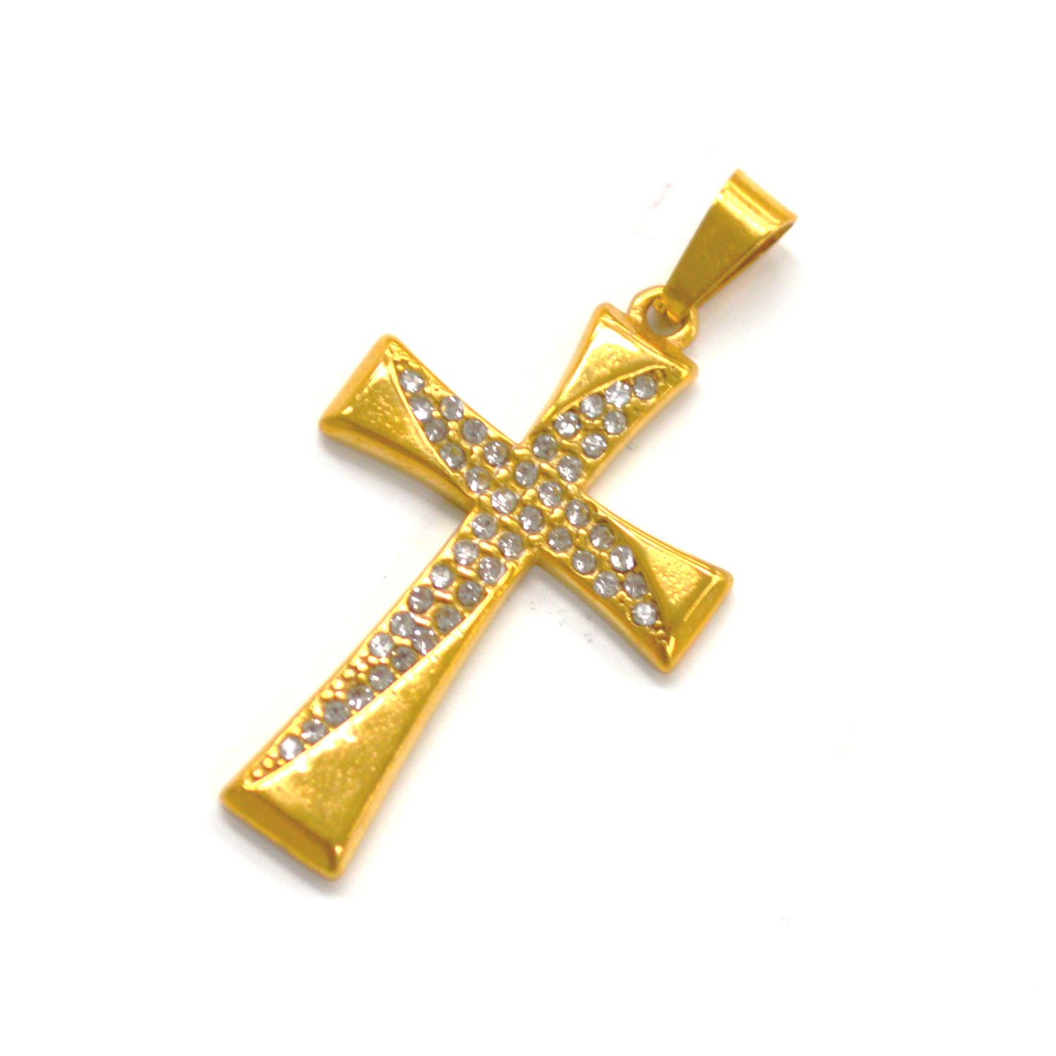 Cross with Stones Gold IP Plated Stainless Steel Pendant 86-3441G