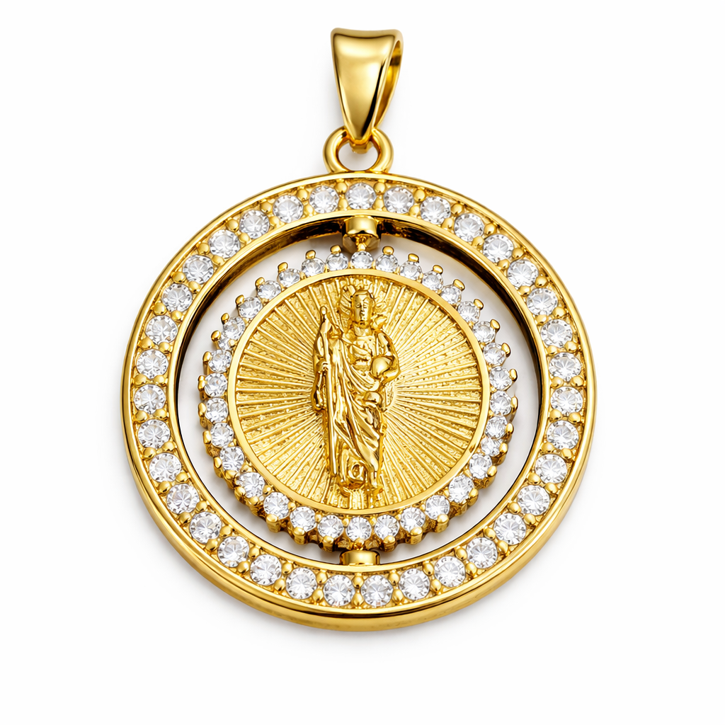 Gold CZ Saint Medal Pendant 36-3020G