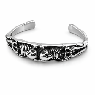 Stainless steel gothic skull cuff bracelet with oxidized silver finish