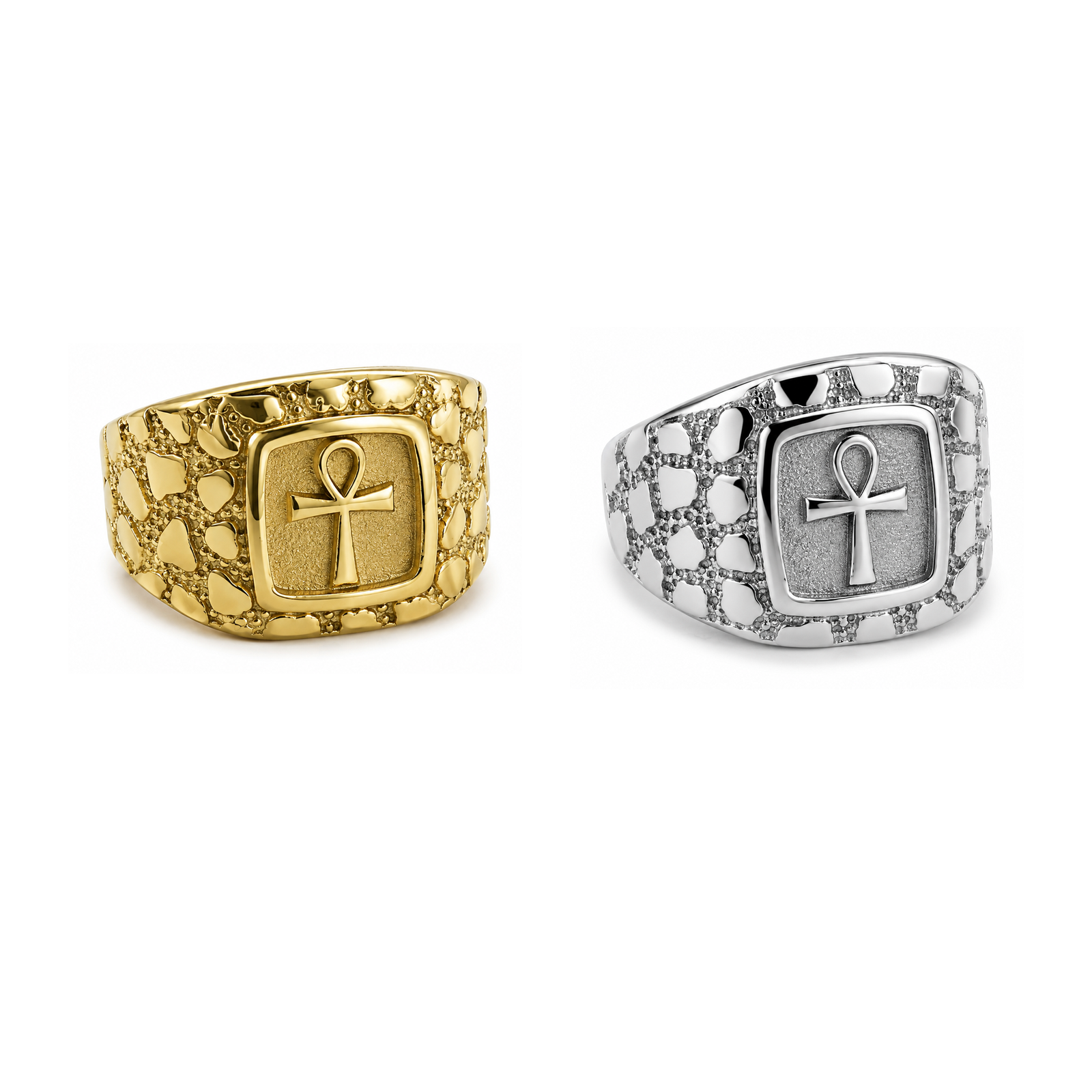 Stainless Steel Nugget Ankh Ring | Egyptian Cross Signet Ring for Men 81HX-1986