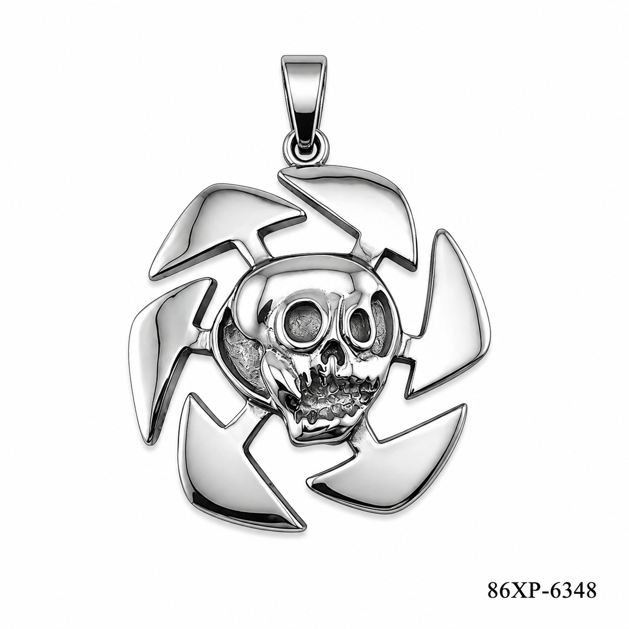 Stainless Steel Skull Shuriken Pendant – Gothic Ninja Throwing Star 86XP-6348