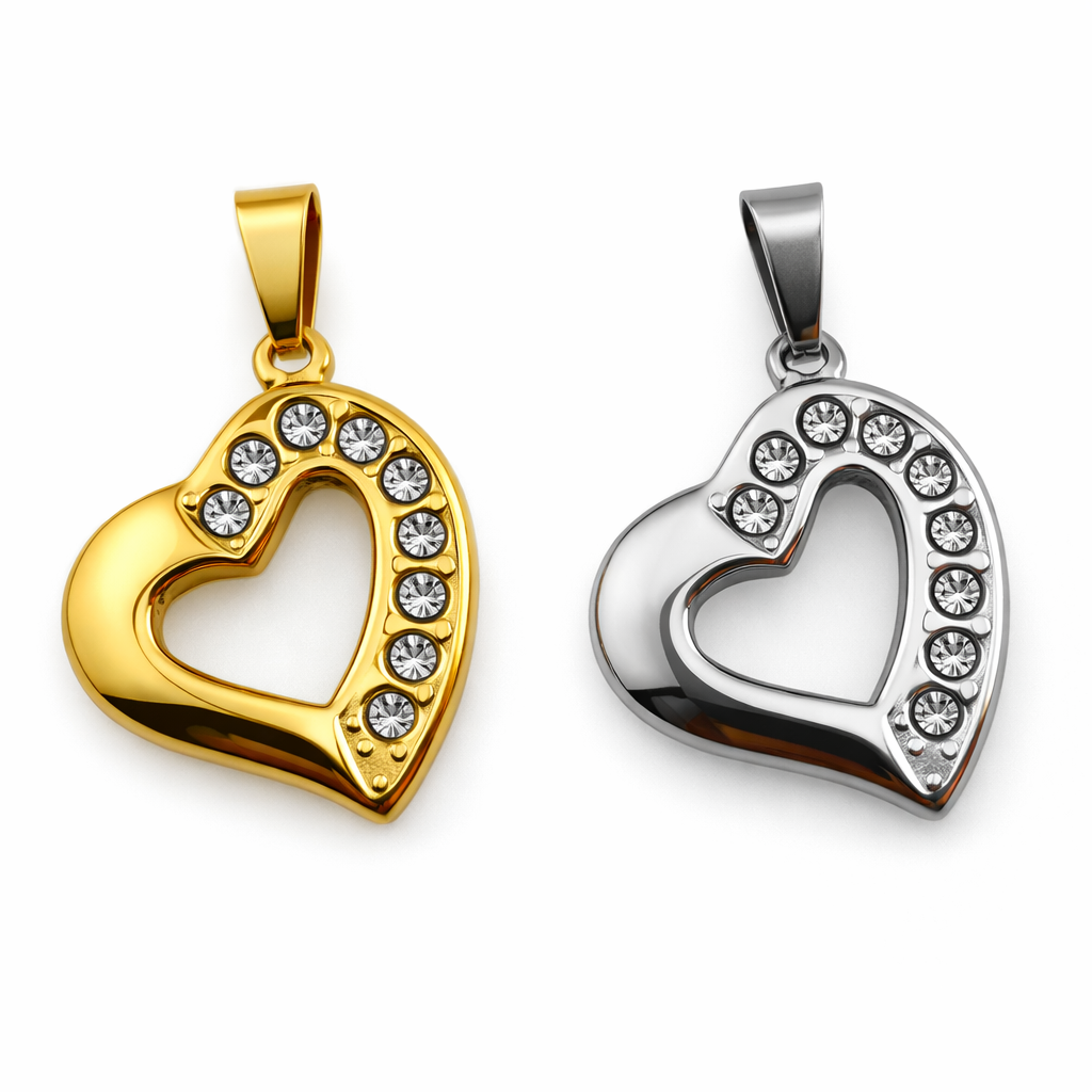 Crystal Open Heart Jewelry Pendant — Gold & Silver 66KD-6106