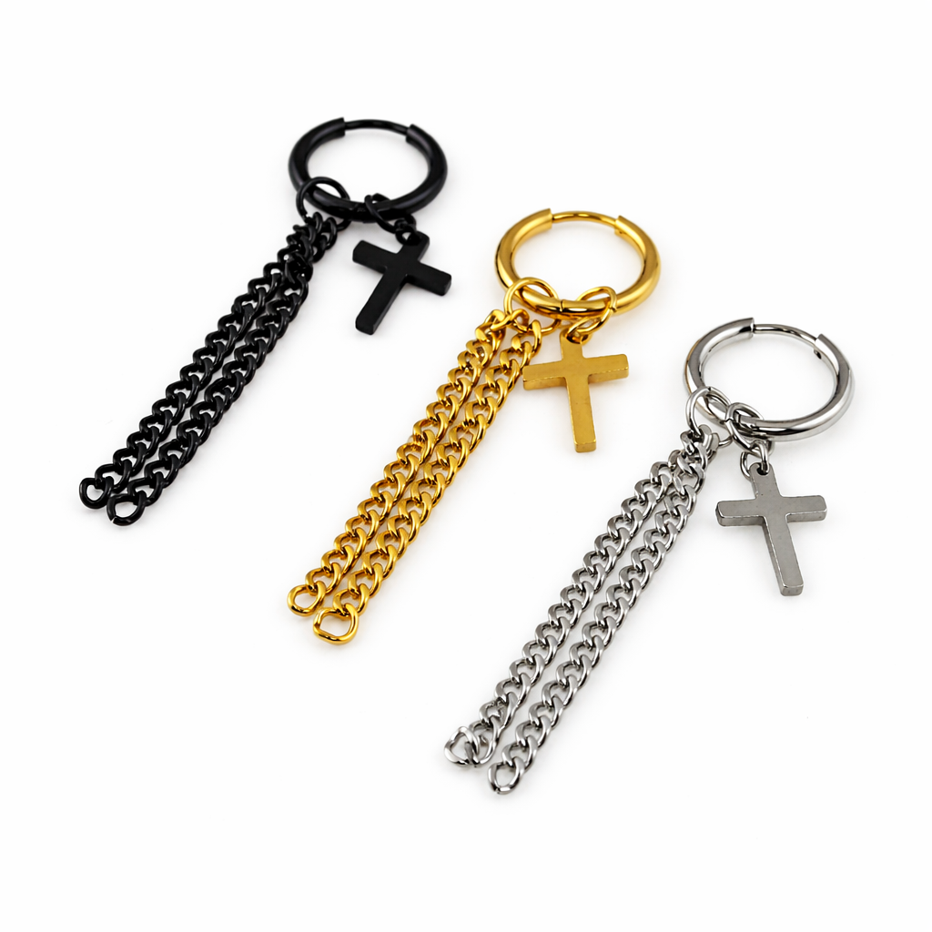 Dangling Cross Hoops Stainless Steel Earrings 83-883